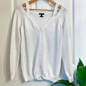 Massimo Dutti Off Shoulder White Cardigan Sweater